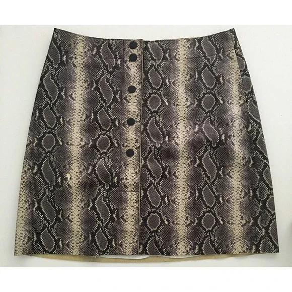 SANDRO Short Python Print Leather Mini Skirt